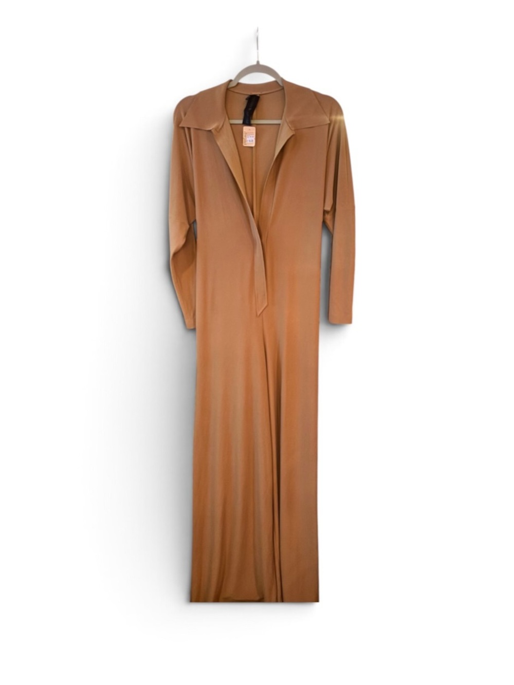 Norma Kamali Camel Long Maxi Dress with Draped Collar